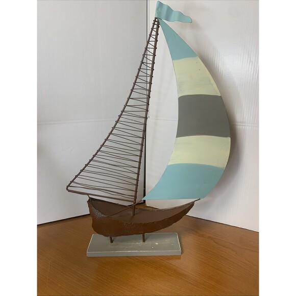 Unbranded Other - Metal Sailboat Blue/white/grey 16”x11”x2”